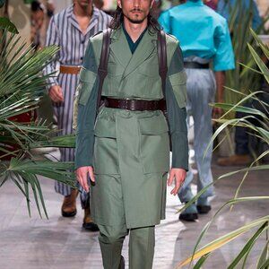 Umit Benan SS/16 Runway Green Belted Cargo Trench Coat